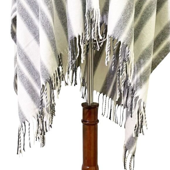 GAP Boho Fringed Poncho Cream & Gray Striped Wool Blend Oversized Size XS/S | OS - Picture 12 of 15